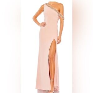 Mac Duggal 68163 Rose Pink High Slit Beaded Off Shoulder Evening Gown Size 4